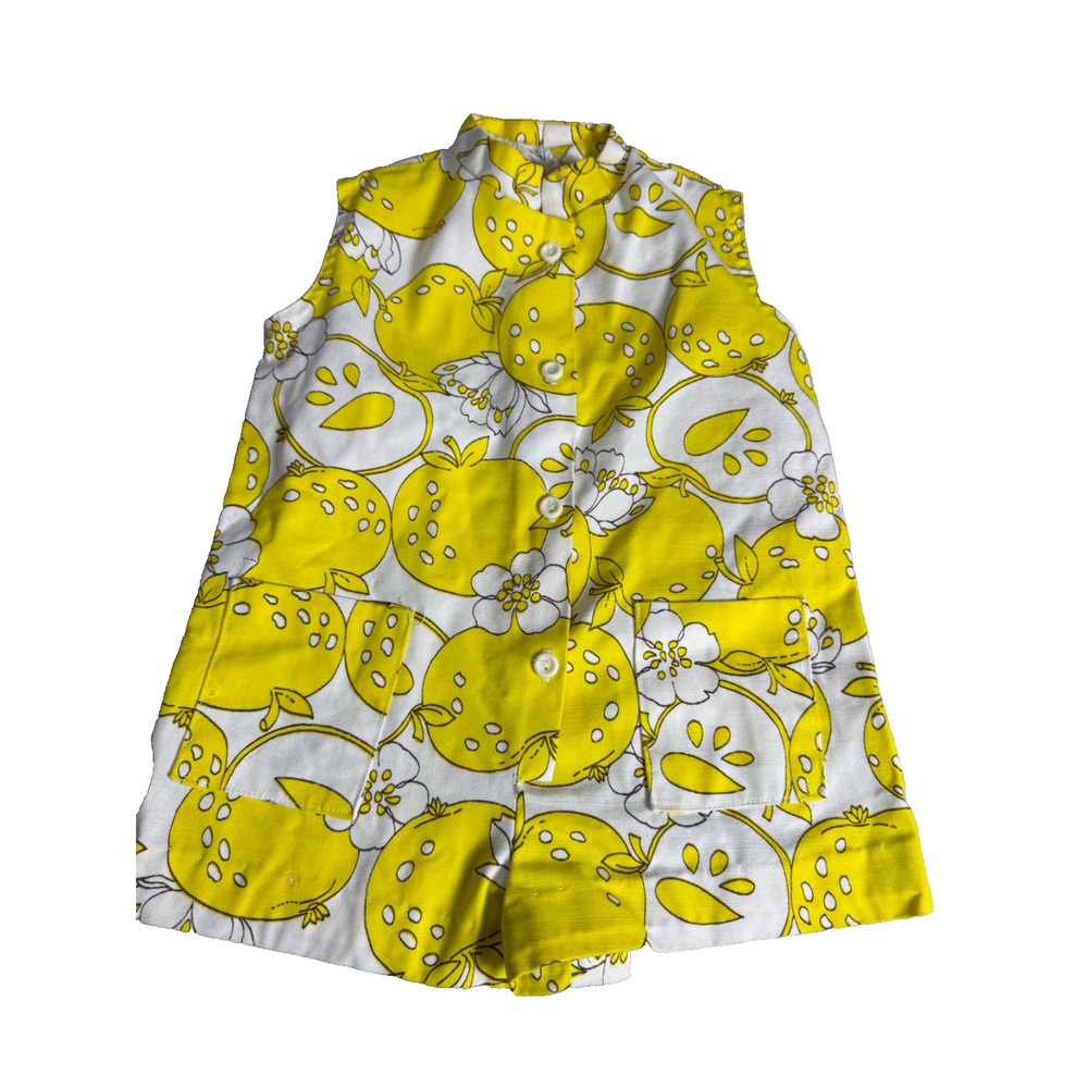 Girls Vintage Playsuit Romper Yellow Fruit Apples Blossom 60's Grants 18" Length